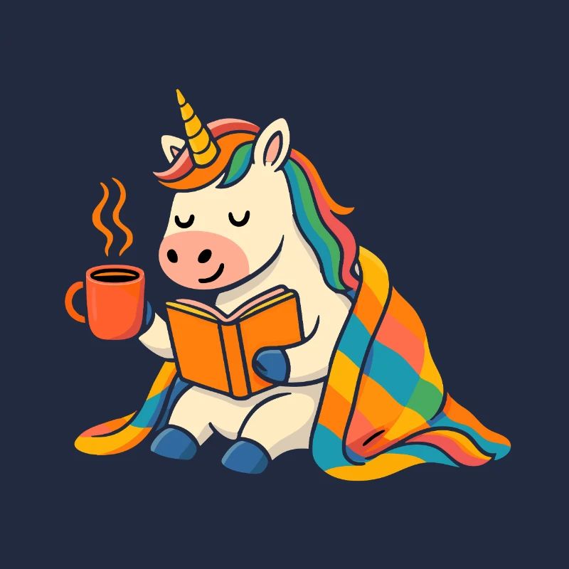 Cute Cozy Unicorn Reading and Coffee Tee