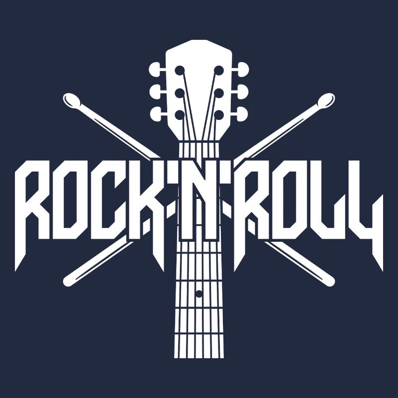 Rock 'N' Roll Logo with Guitar and Drumsticks