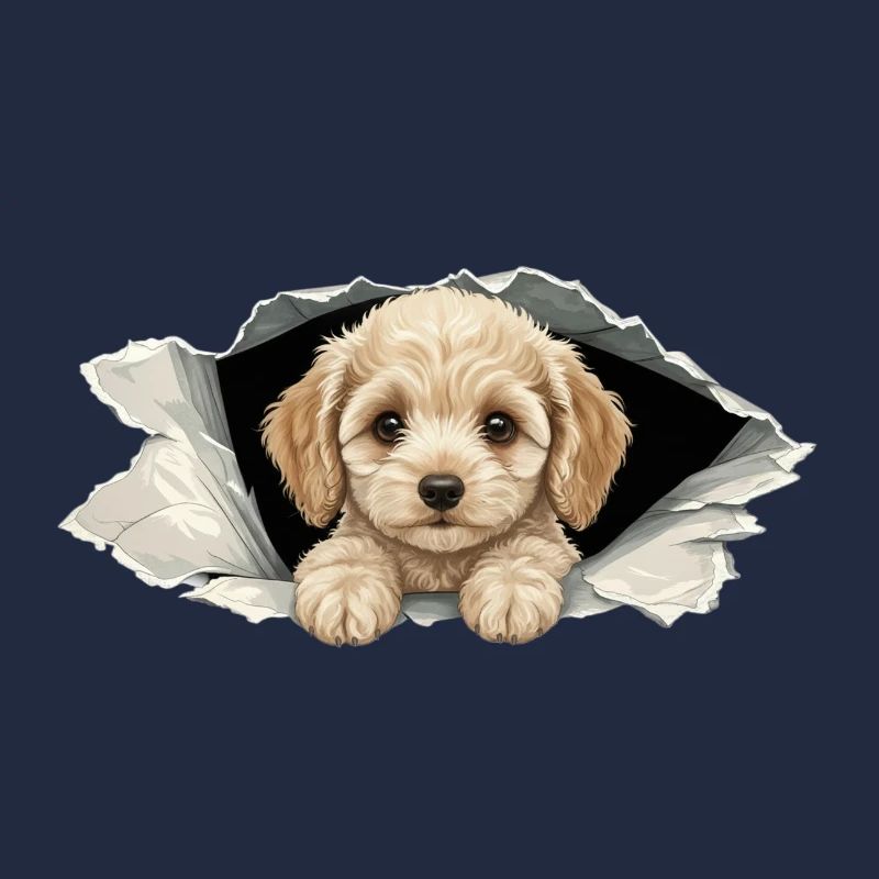 Cute Peeking Cockapoo Goldendoodle Ripped Paper