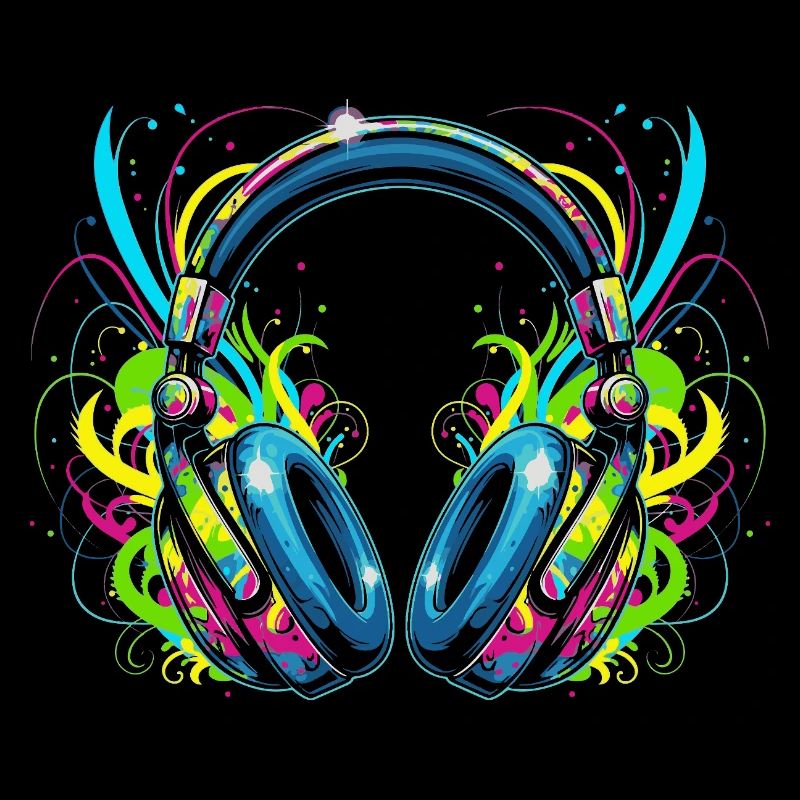 Neon-Kopfhörer mit psychedelischen Wirbeln