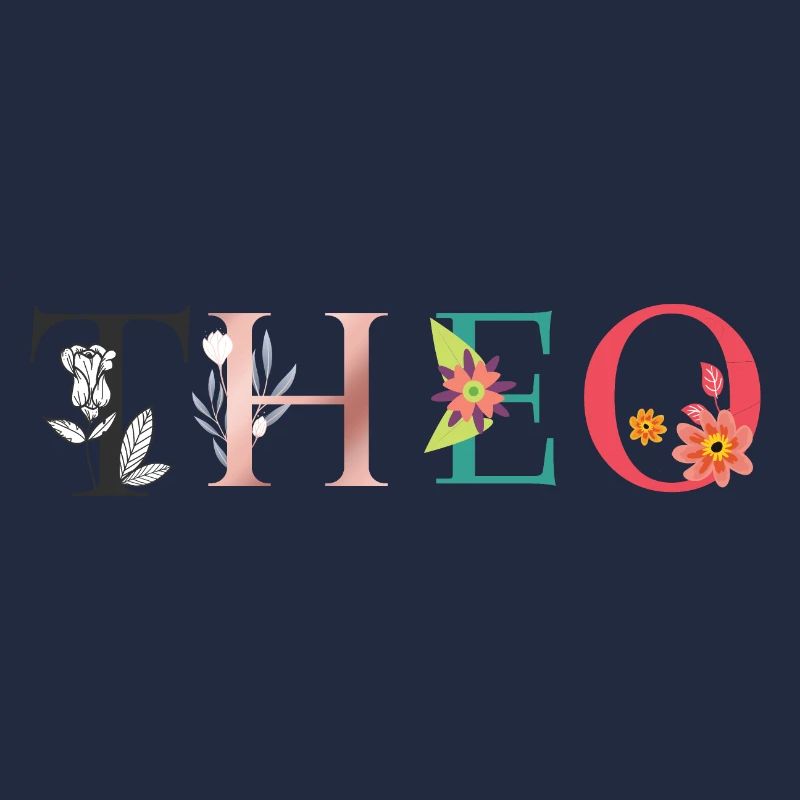 L’art du nom THEO avec des fleurs brodées