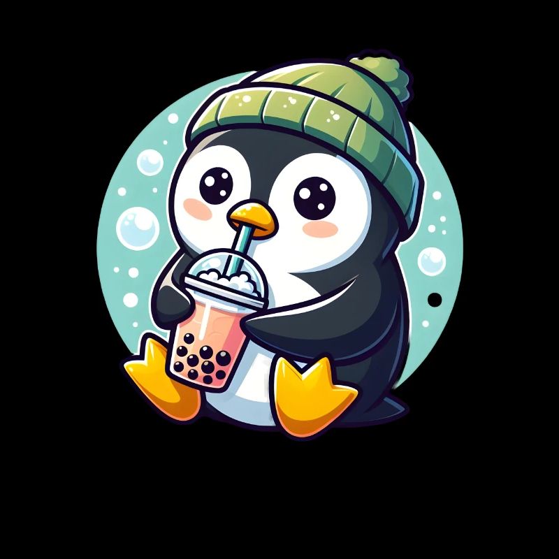 Penguin Enjoys Bubble Tea