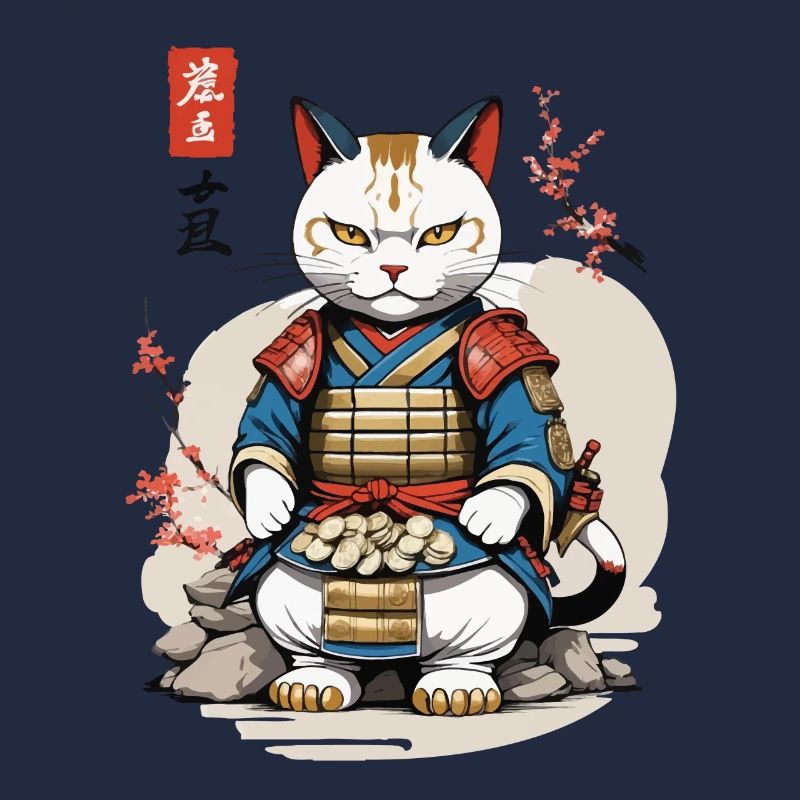 Samurai Katze im Asiatischen Ukiyo-E Stil