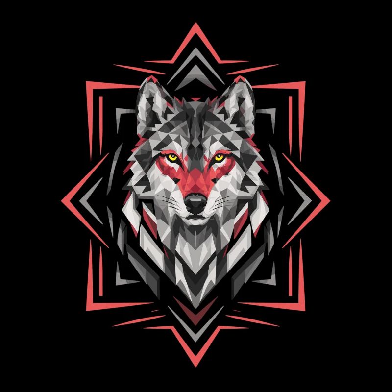 Geometrischer Wolf Rot Schwarz Kunstwerk