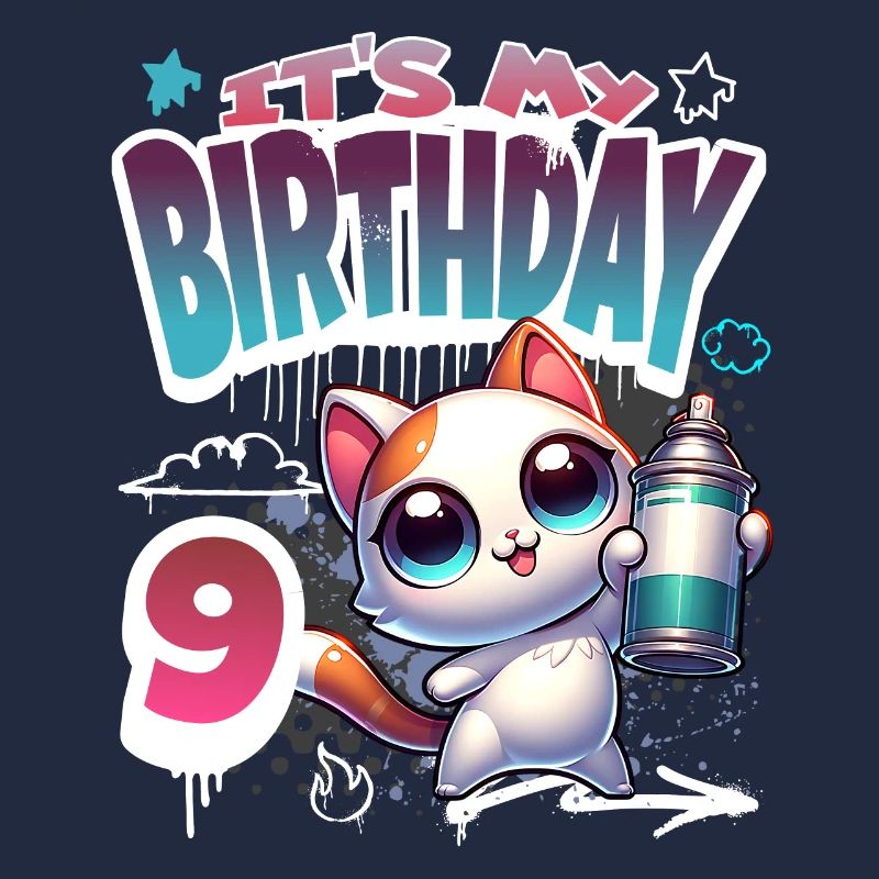 Graffiti de chat de 9e anniversaire