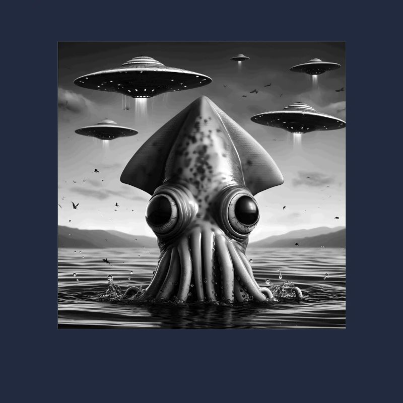 Squid Octopus Funny Graphic Selfie with UFOs Weird