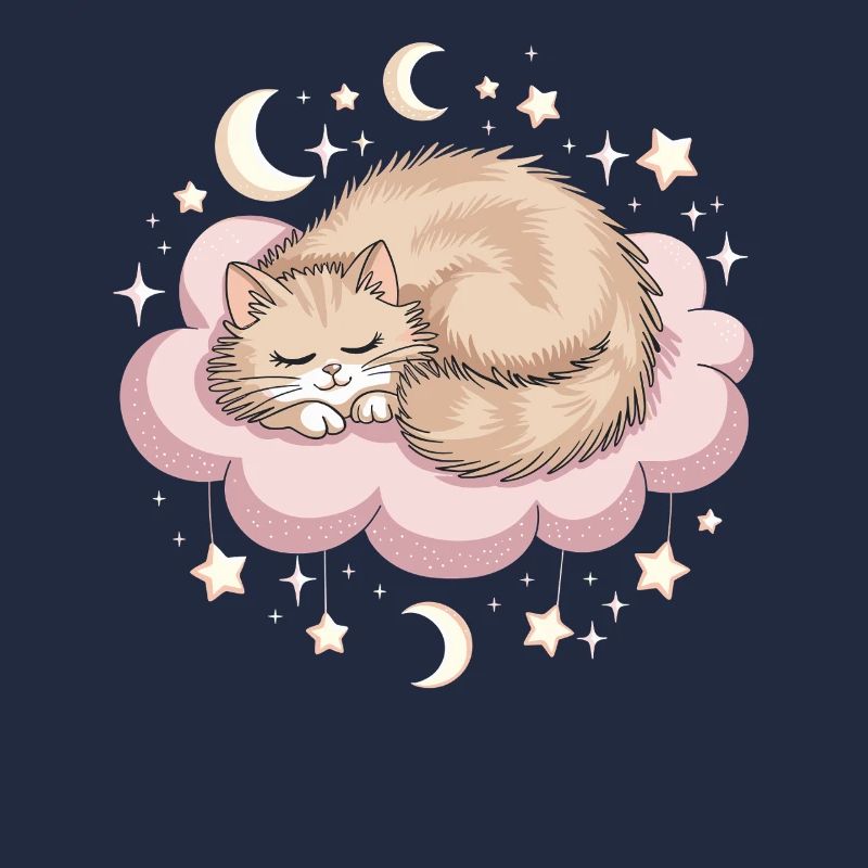 Whimsical Escapism Cat on Cloud and Stars
