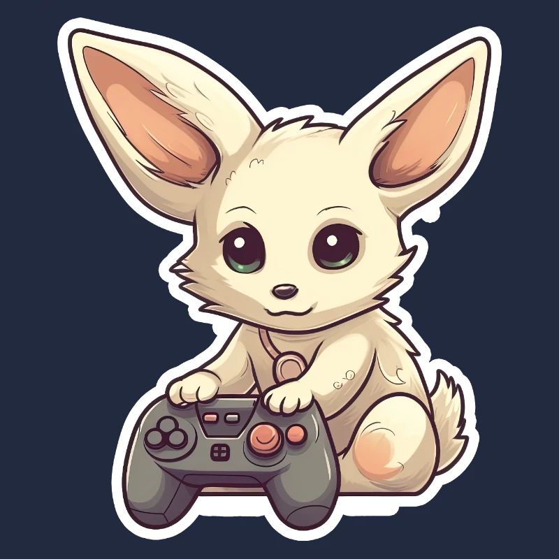 A cute fennec fox playing video games