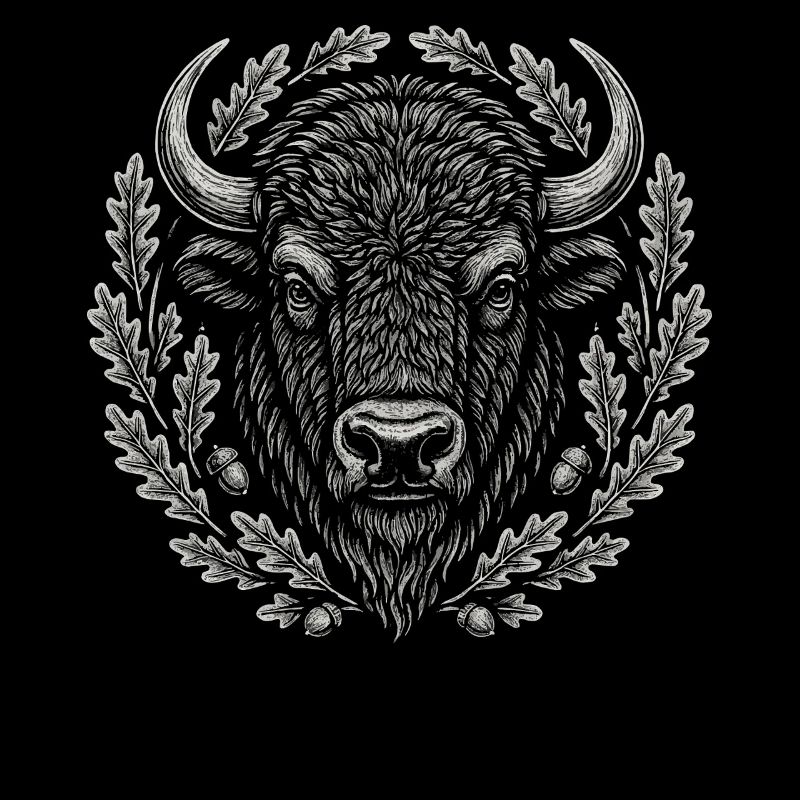 Bison d’Europe avec couronne de chêne Art