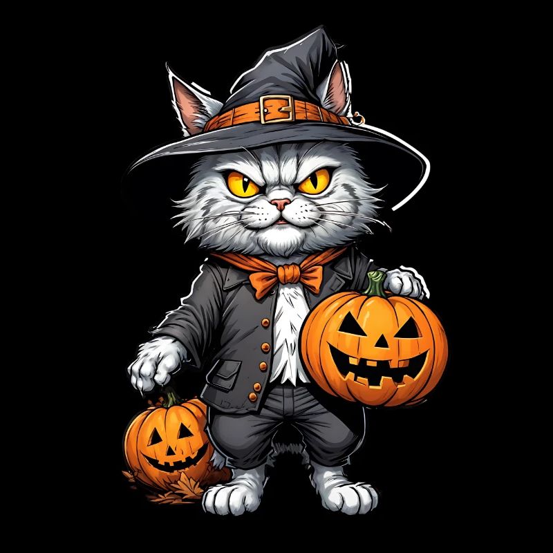 Halloween - Cat Horror with Pumpkin