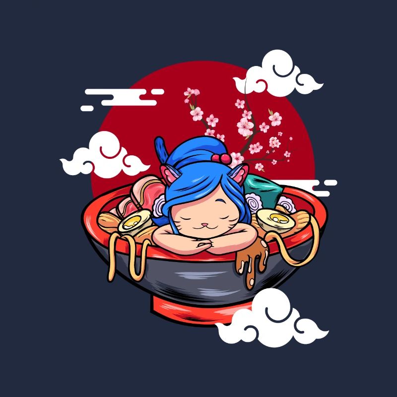 Funny Sleeping Cat Ramen Cute Kitten