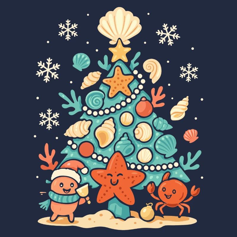 Maritimer Weihnachtsbaum mit Seestern & Krabbe