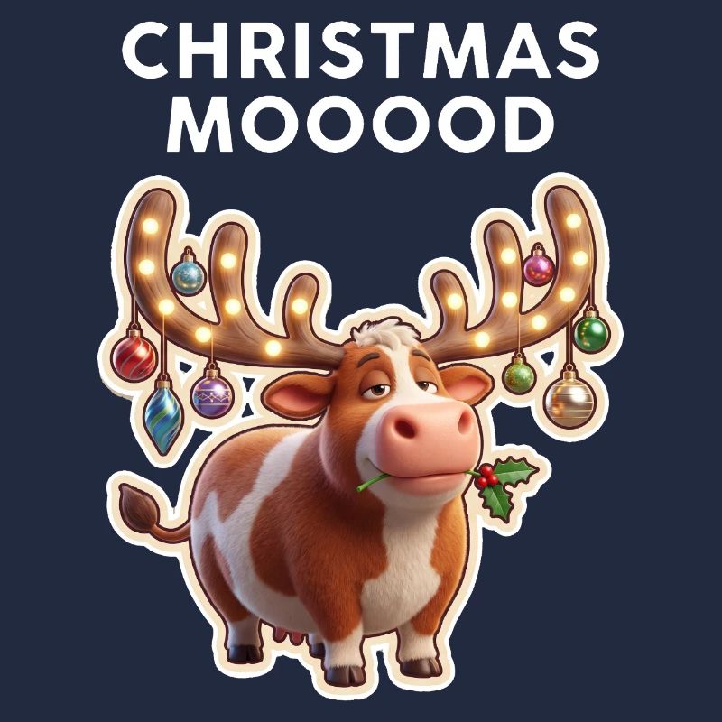 Weihnachtskuh mit Leuchtornamenten