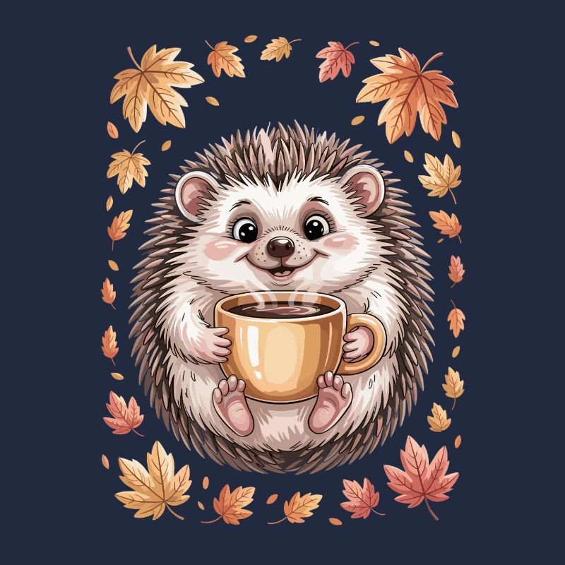 Herbstlicher Igel mit Kaffeebecher
