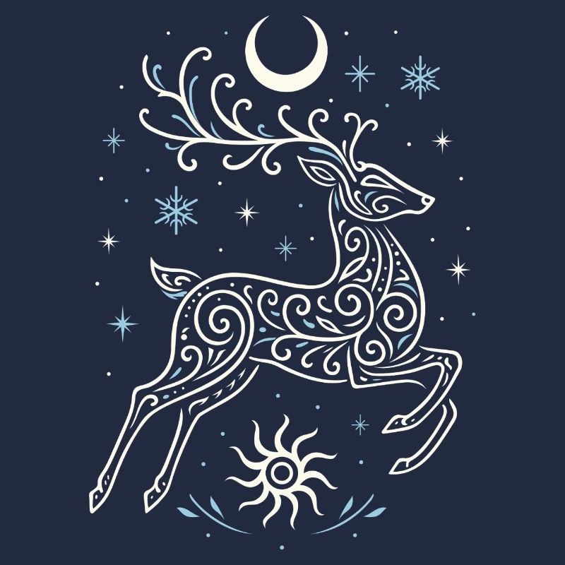 Springender Yule Hirsch mit Sonne & Mond