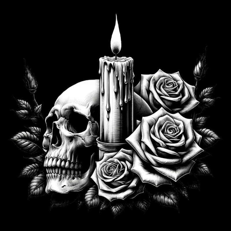 Gothic Skull and Roses Graphic Art