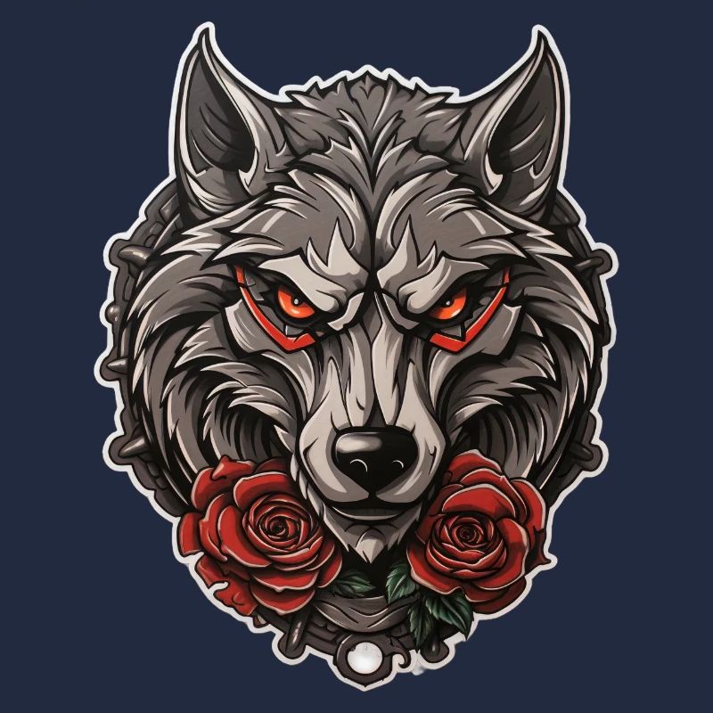 Gothic Wolf Roses Illustration - Mystical Wildlife