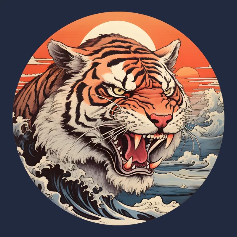 Angry tiger wave Ukiyo-e Hokusai