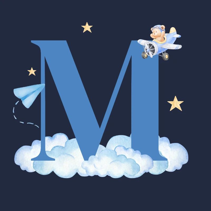 Letter M Blue Clouds Airplane Child