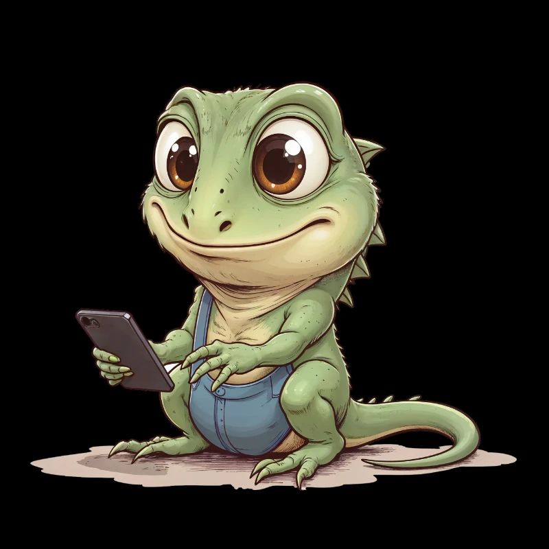 Baby lizard with mobile phone