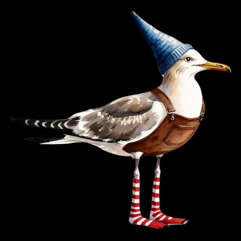 Seagulls illustration with dungarees
