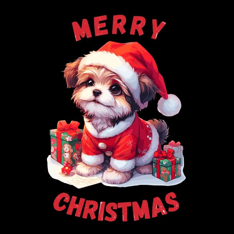 Süßer Weihnachtshund mit Weihnachtsgeschenken