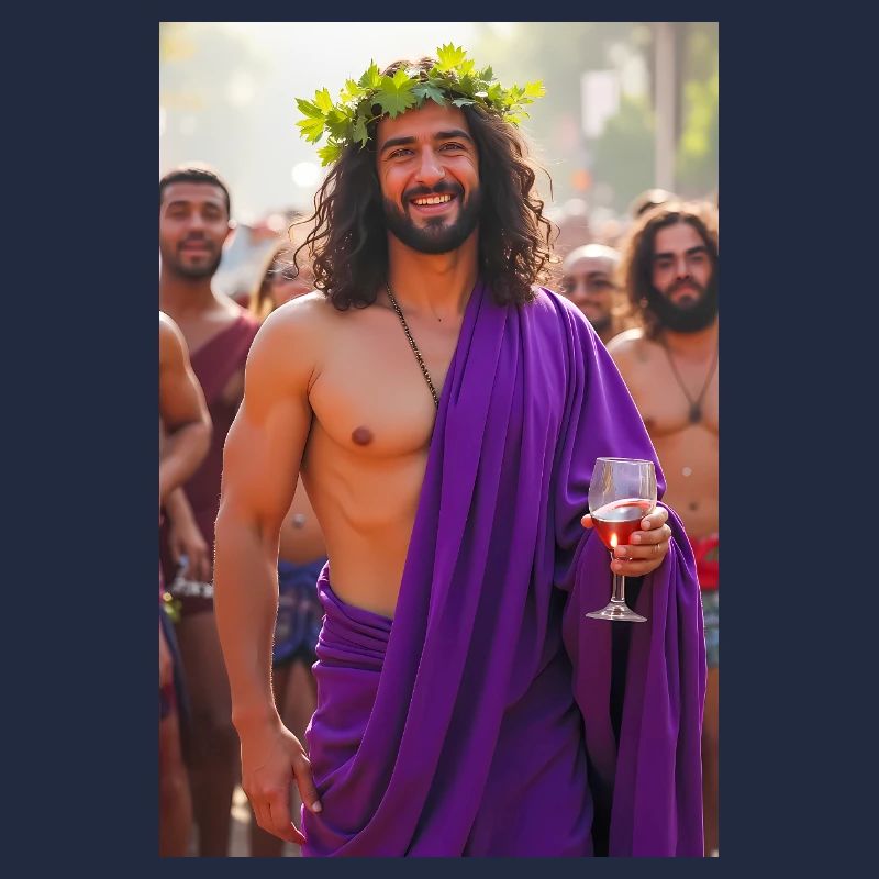 Dionysos, handsome god in grapevine crown
