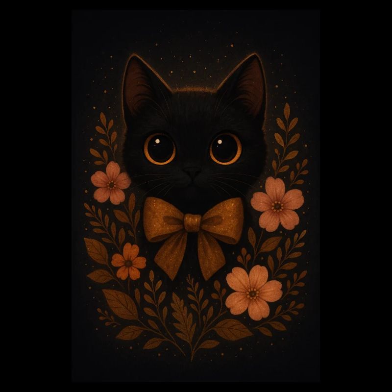 Chat noir avec fleurs