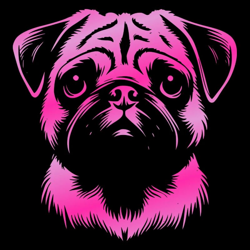Pug, dog head, drawing pink