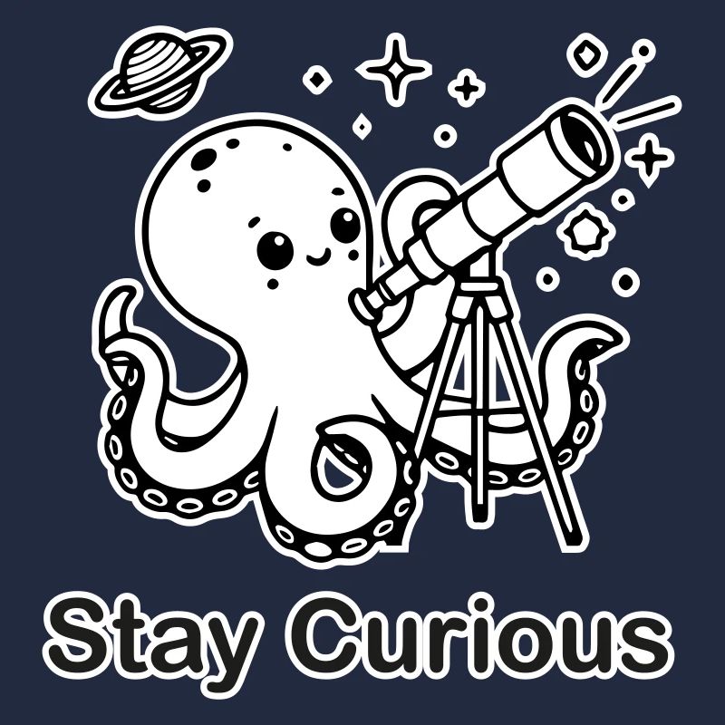 Octopus looking through telescope - Stay Curious