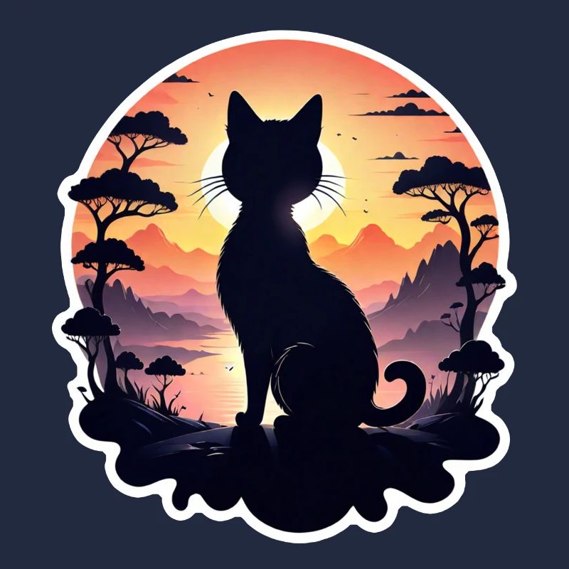 chat paysage et coucher de soleil