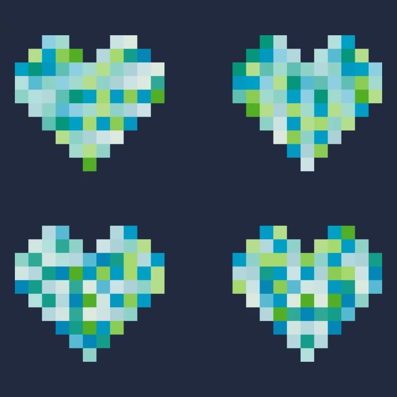 Cœurs 4 pixels - couleurs pastel néon - bleu - vert