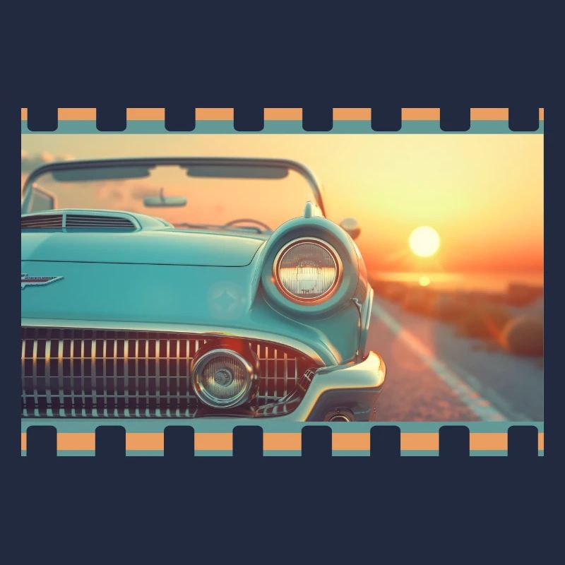 Retro convertible in cinematic sunset