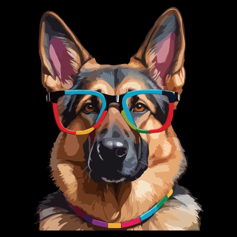 Deutscher Schäferhund mit Brille Cool Colorful