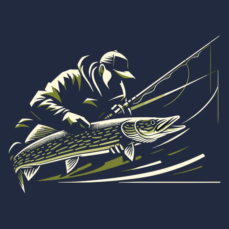 Pêche Pêcheur Brochet Poisson Géant Vert Olive Cadeau