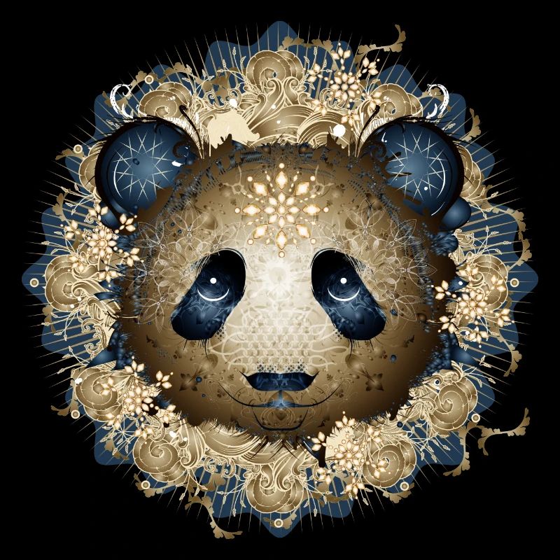 Belle tête d’ours panda dans des tons dorés et bleus