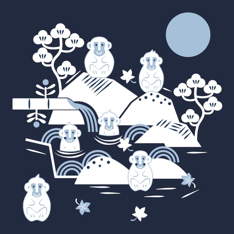 Chilling Monkeys in a Hot Spring l weiß blau navy