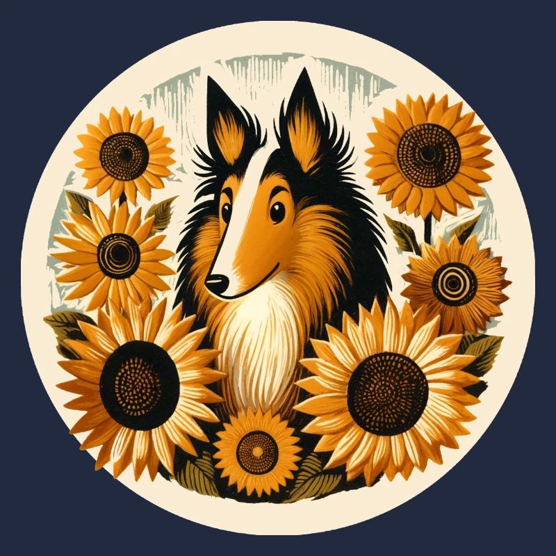 Whimsical Collie with Sunflower Frame