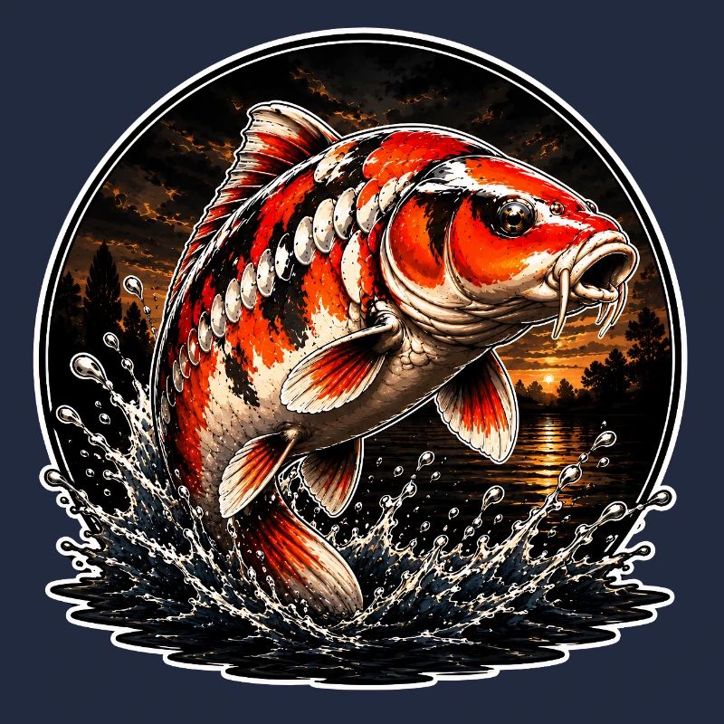 Red White Koi Splash Art Design