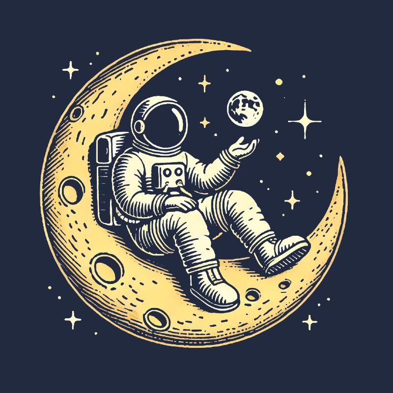 Chill Astronaut on Crescent Moon