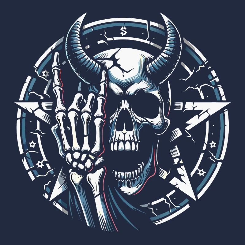 Skull with horns pentagram makes devil horns