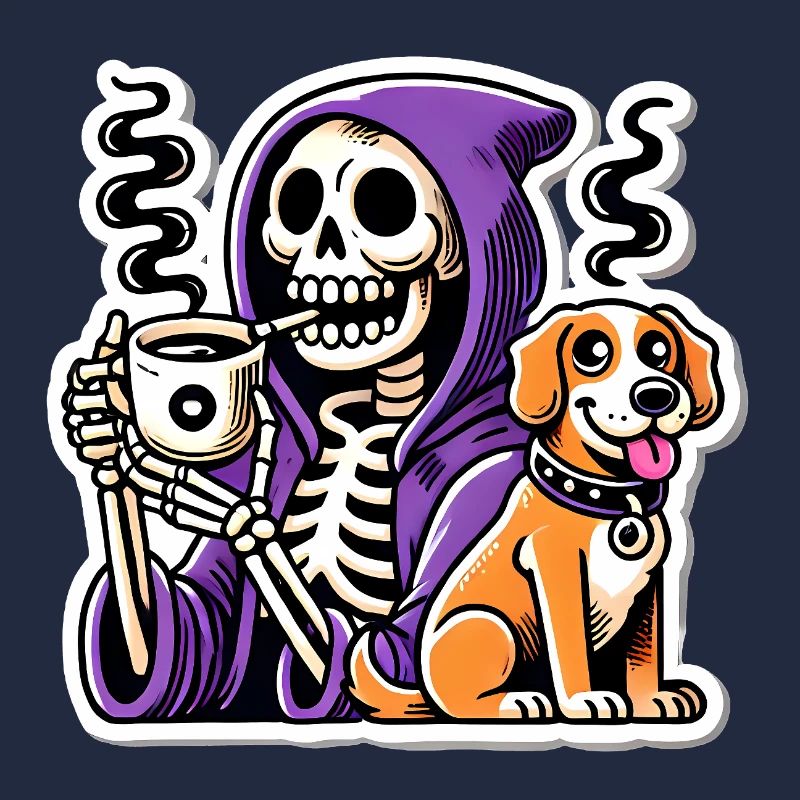 Skeleton Coffee Lover with Dog