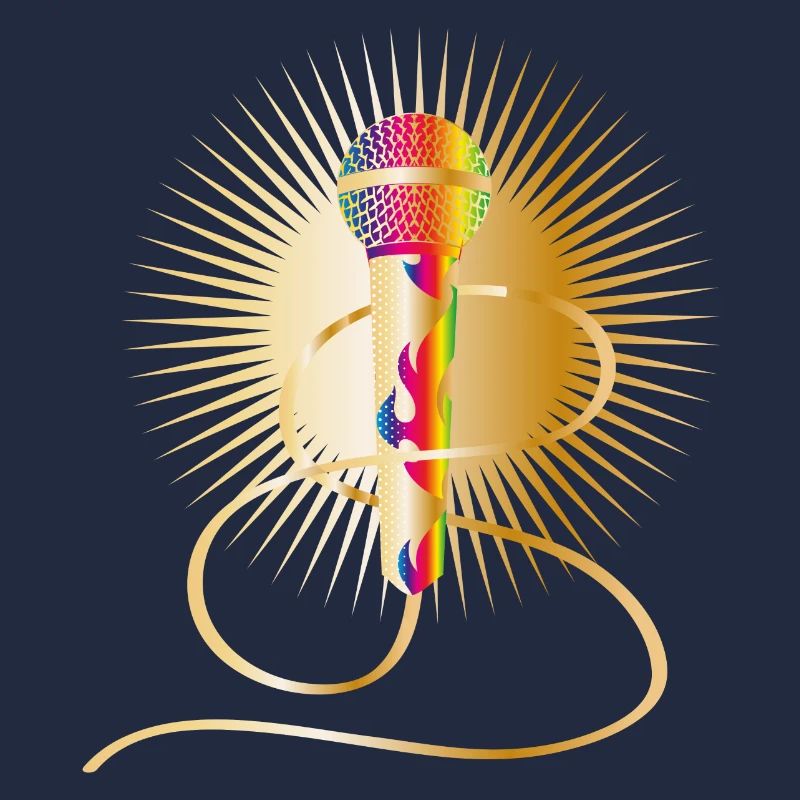 microphone doré avec éléments arc-en-ciel
