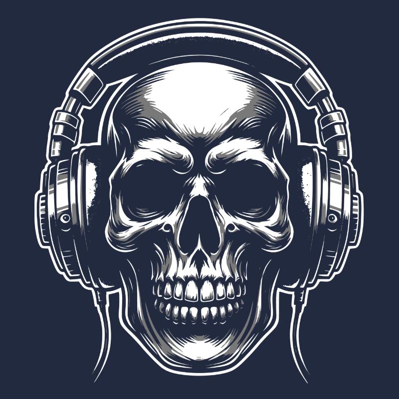 Skull mit Kopfhörern als DJ
