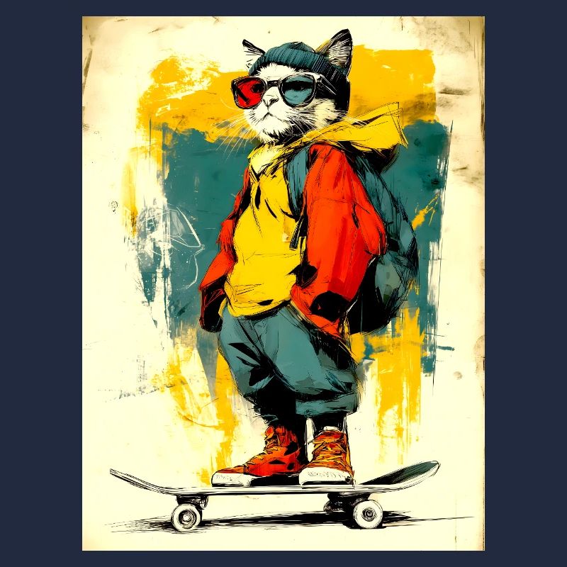 Chat cool sur le skateboard - moderne, élégant