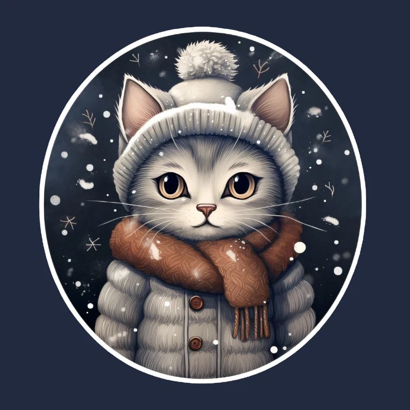 Chat avec chapeau, écharpe et veste dans les chutes de neige