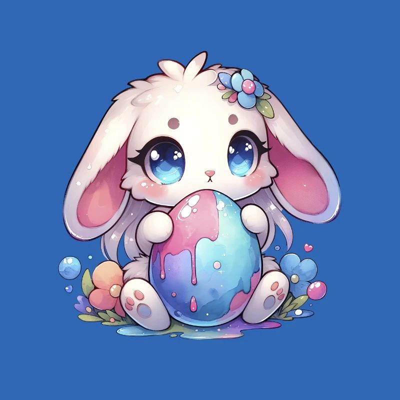 Schöner Chibi-Hase mit Blumen