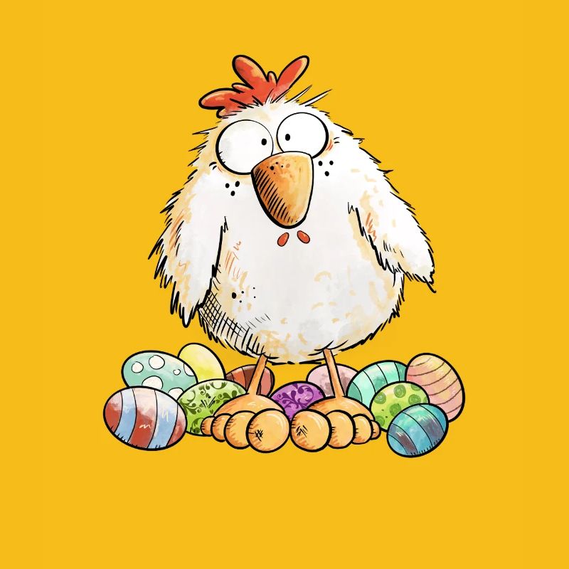 Easter Chicken with Easter Eggs Easter Motif Chickens Fan