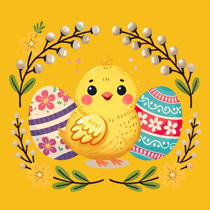 Cute Easter chicklet and eggs