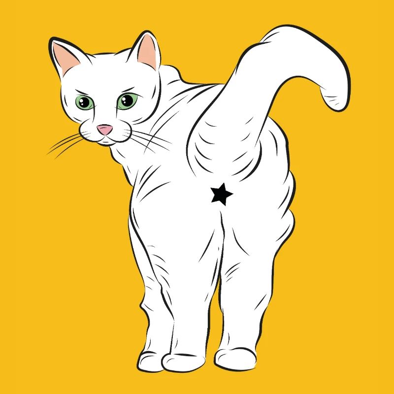 Weiße Katze mit Sternlogo